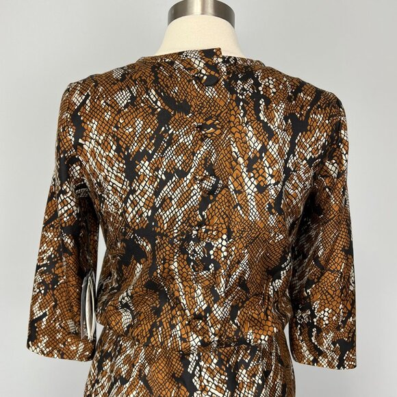 Etcetera Womens Python Print Dress Brown Black Silk Wool Bow Detail Size 2 - Picture 8 of 15